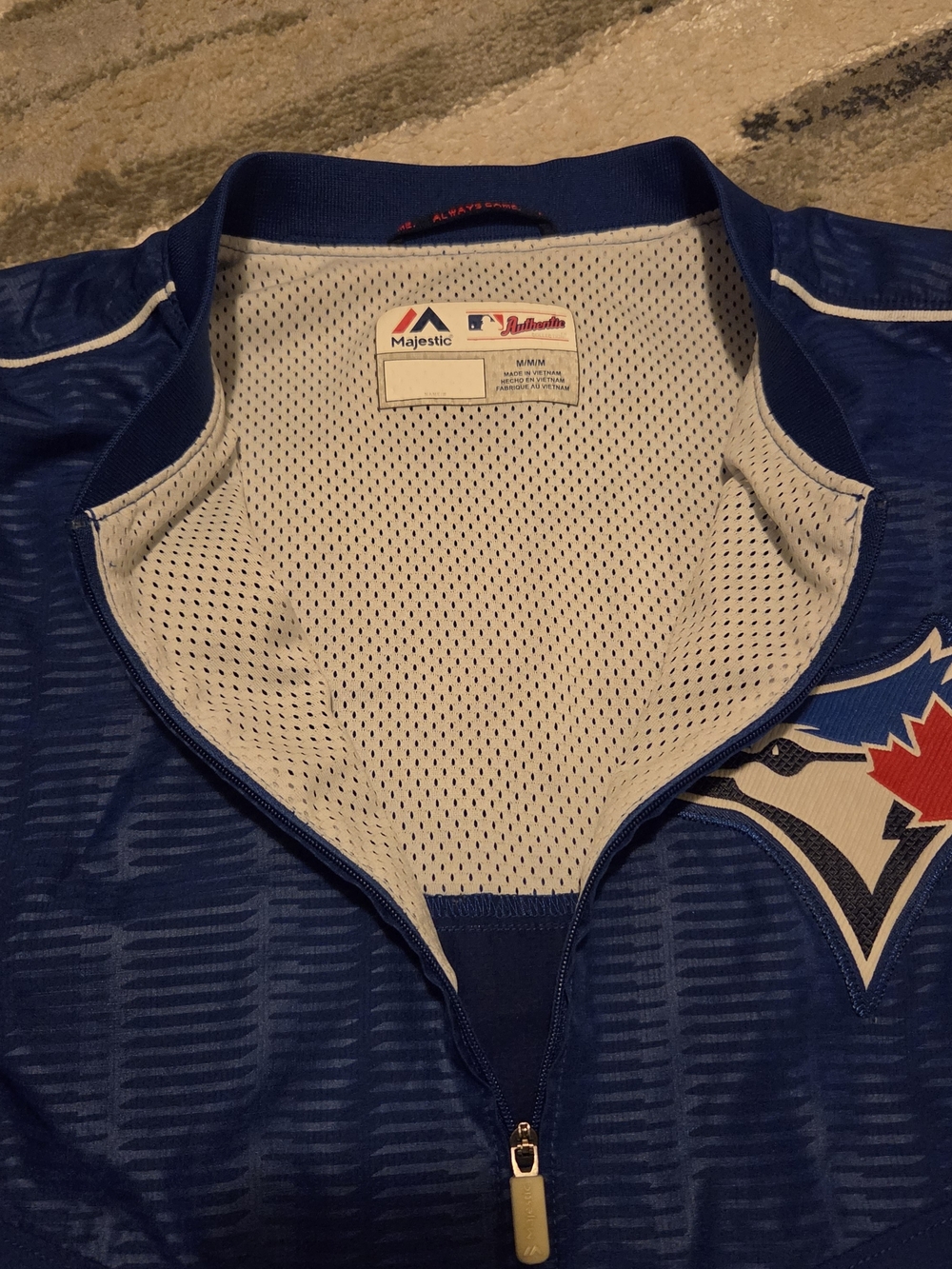 Majestic Toronto Blue Jays Quarter Zip Cool Base Windbreaker Jacket - Picture 5 of 10